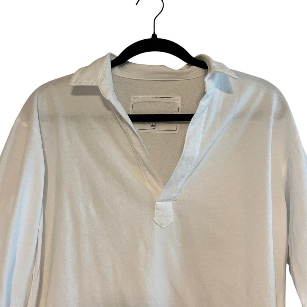 Frank & Eileen Henley Popover Shirt Patrick Raw Hem Long Sleeve White Size XS - Picture 4 of 8